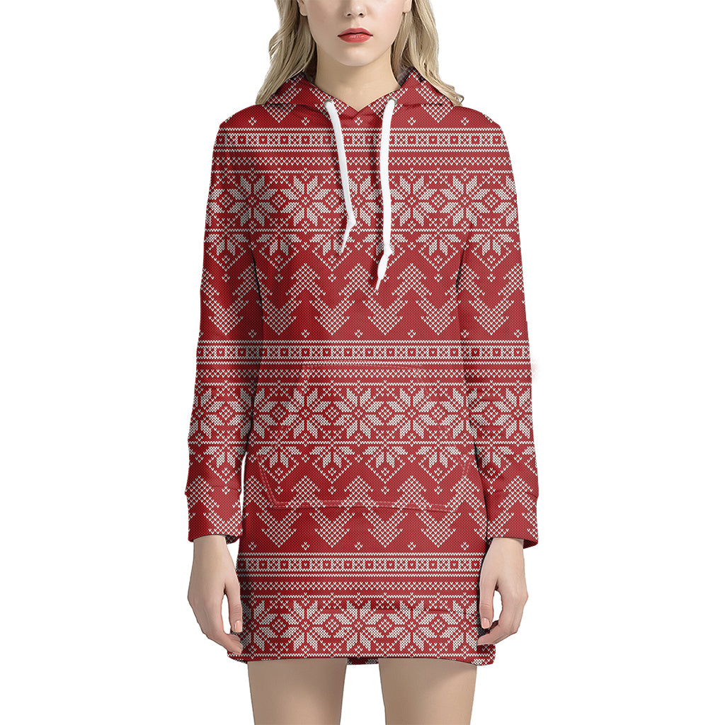 Christmas Festive Knitted Pattern Print Women's Pullover Hoodie Dress