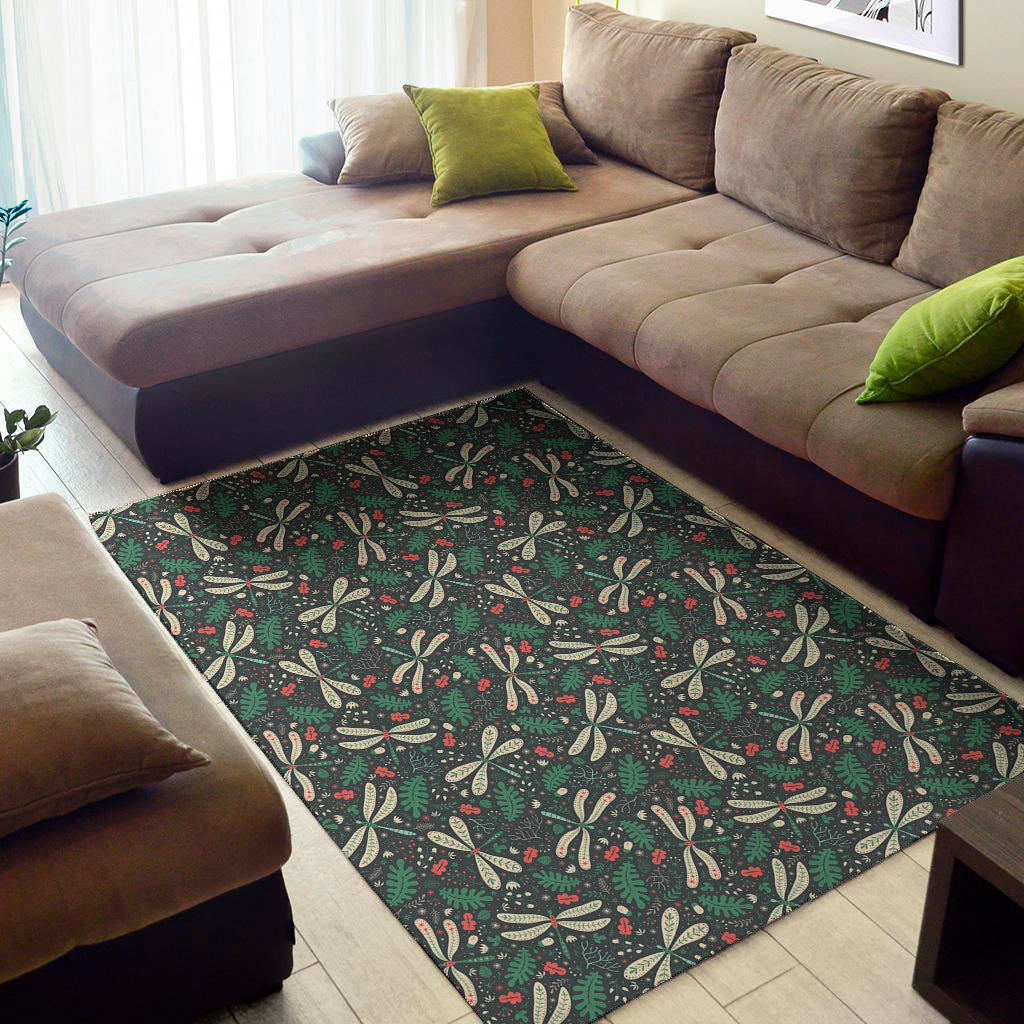 Christmas Floral Dragonfly Pattern Print Area Rug