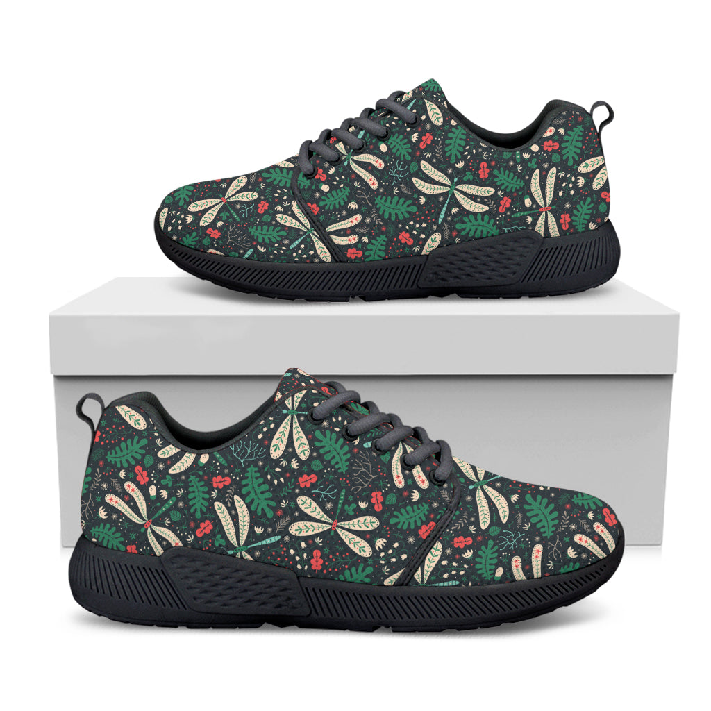 Christmas Floral Dragonfly Pattern Print Black Athletic Shoes