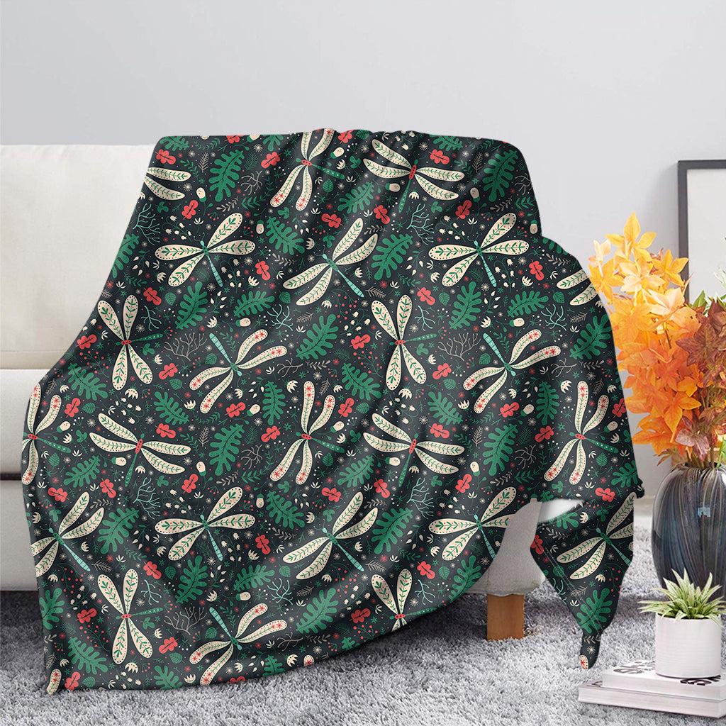 Christmas Floral Dragonfly Pattern Print Blanket