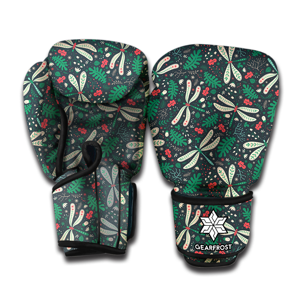 Christmas Floral Dragonfly Pattern Print Boxing Gloves