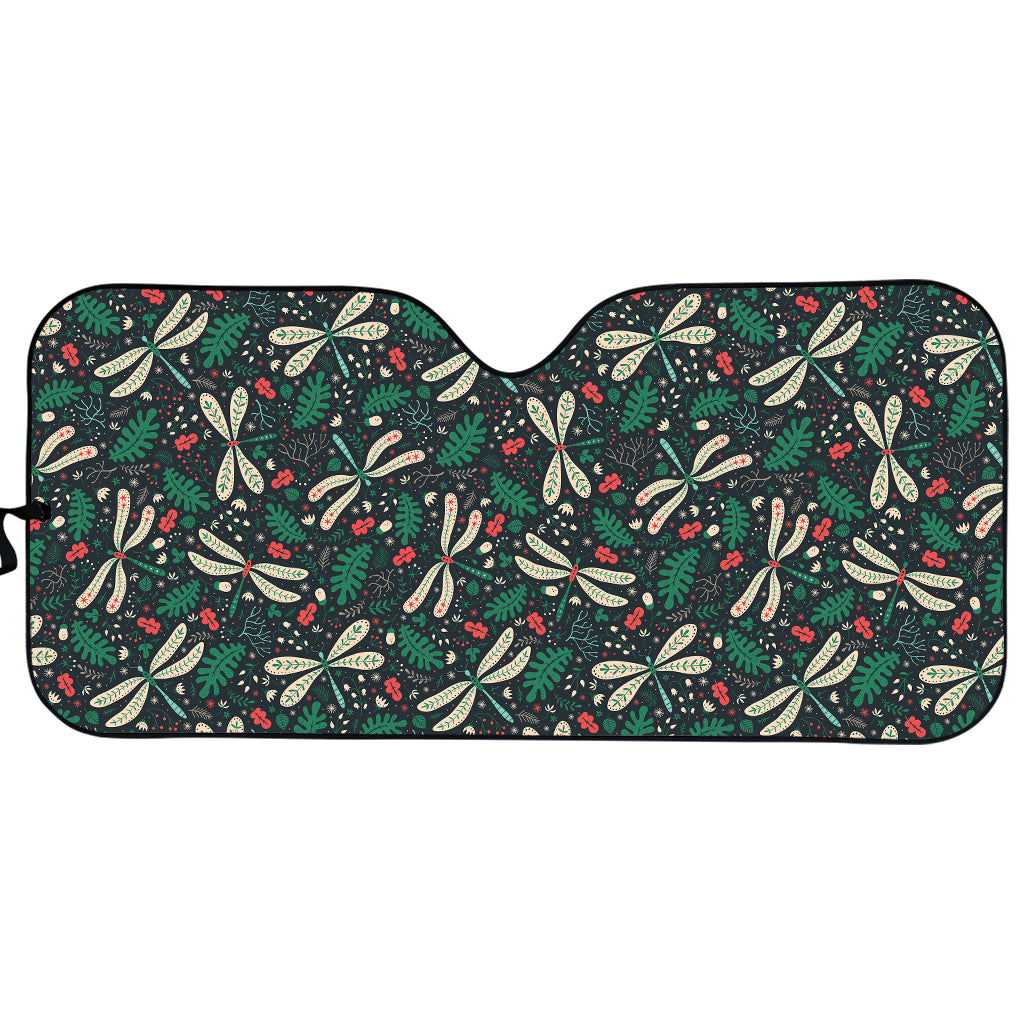 Christmas Floral Dragonfly Pattern Print Car Sun Shade