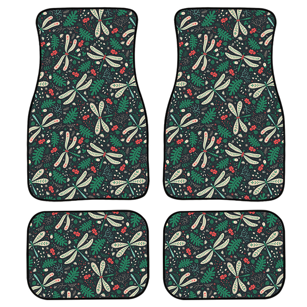 Christmas Floral Dragonfly Pattern Print Front and Back Car Floor Mats