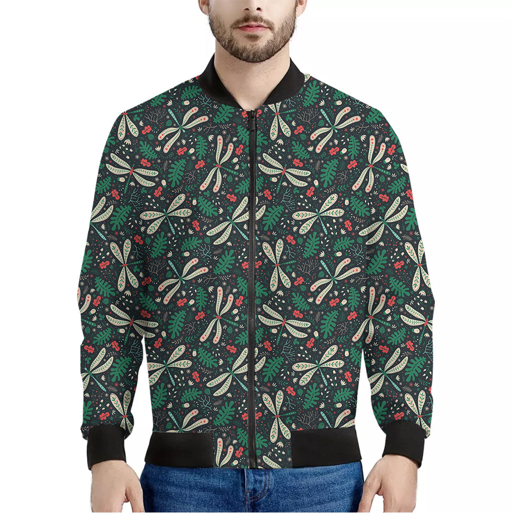 Christmas Floral Dragonfly Pattern Print Men's Bomber Jacket