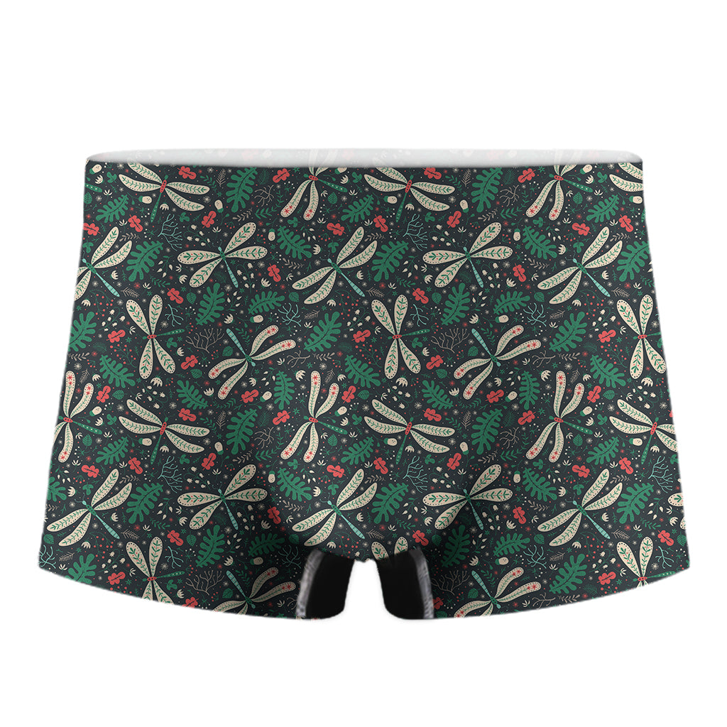 Christmas Floral Dragonfly Pattern Print Men's Boxer Briefs