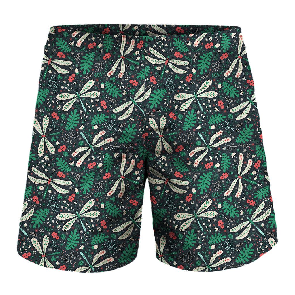 Christmas Floral Dragonfly Pattern Print Men's Shorts