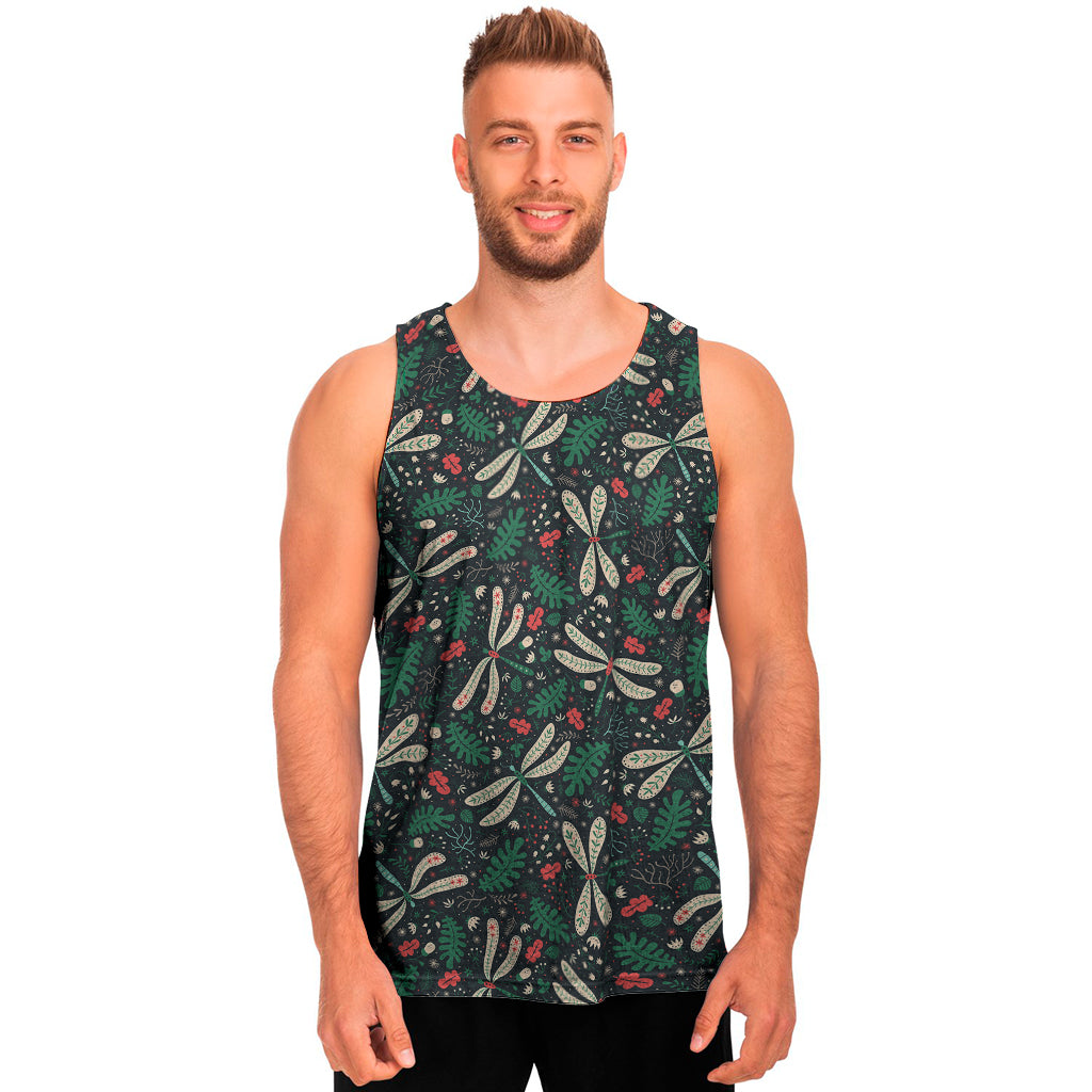 Christmas Floral Dragonfly Pattern Print Men's Tank Top