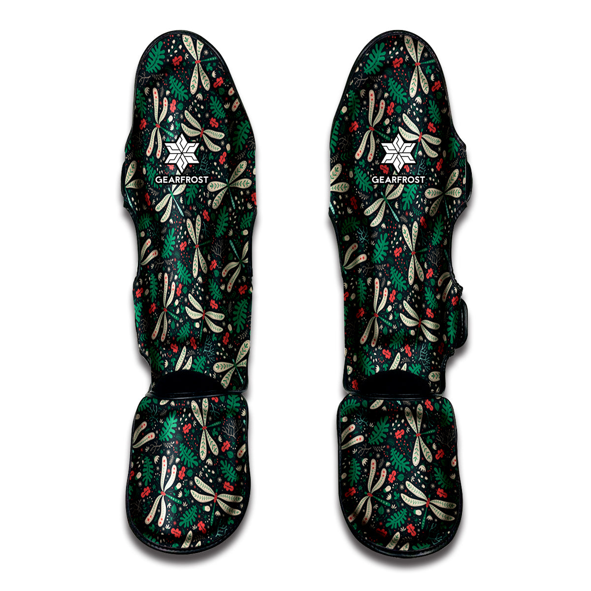 Christmas Floral Dragonfly Pattern Print Muay Thai Shin Guards