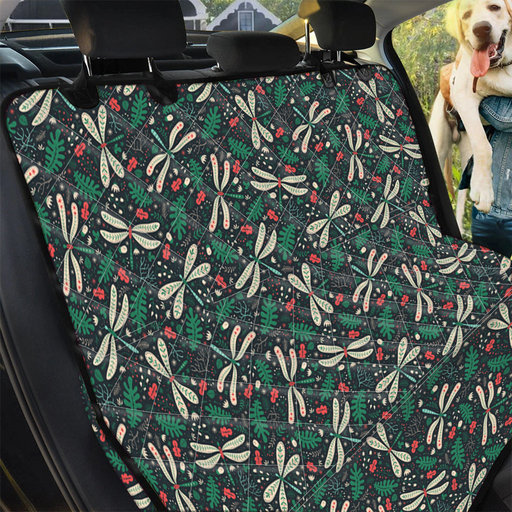 Christmas Floral Dragonfly Pattern Print Pet Car Back Seat Cover