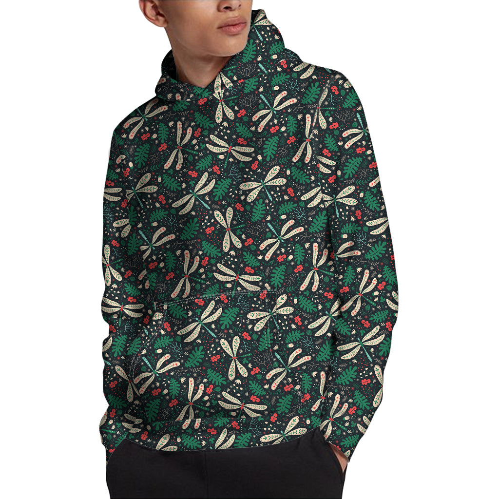 Christmas Floral Dragonfly Pattern Print Pullover Hoodie