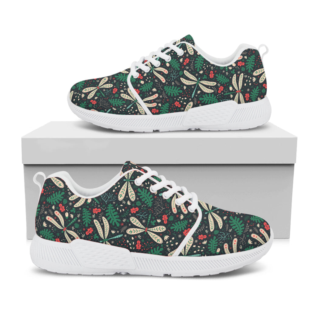 Christmas Floral Dragonfly Pattern Print White Athletic Shoes