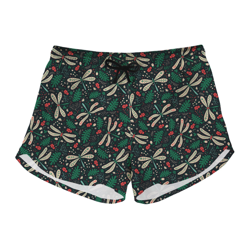 Christmas Floral Dragonfly Pattern Print Women's Shorts