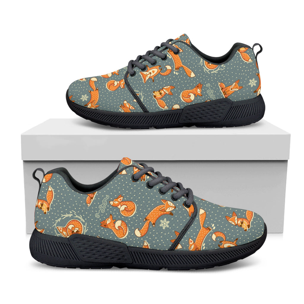 Christmas Fox Pattern Print Black Athletic Shoes