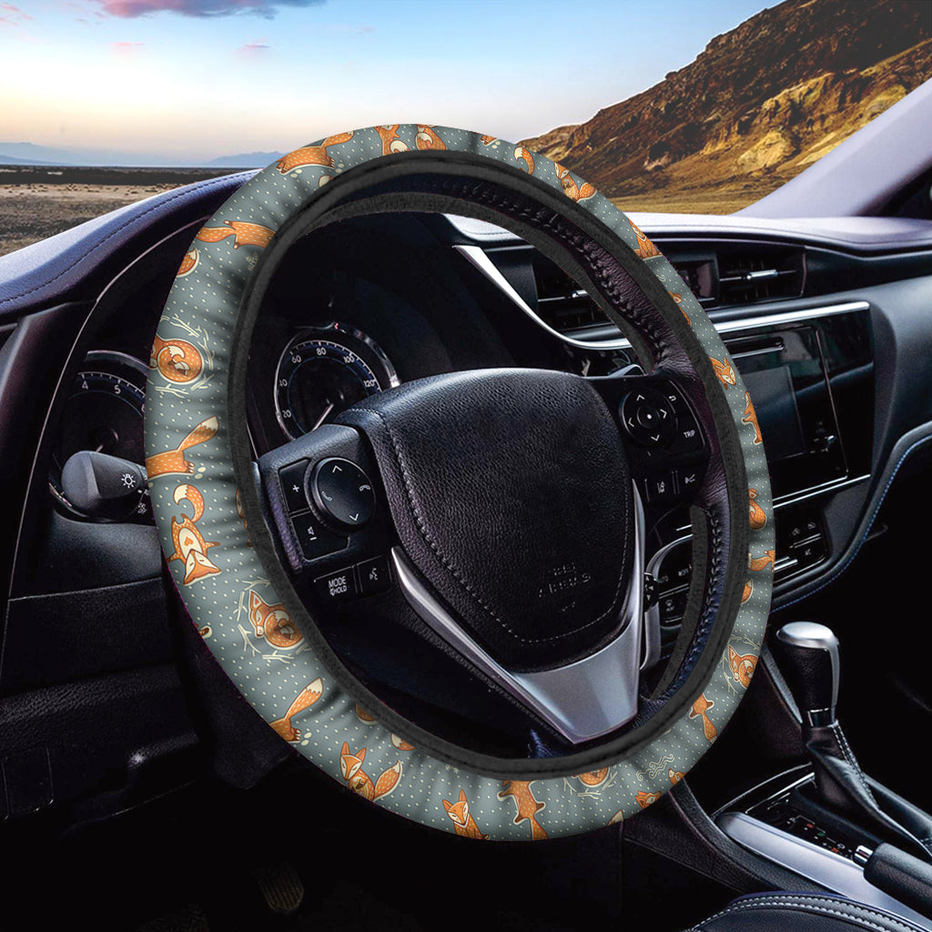 Christmas Fox Pattern Print Car Steering Wheel Cover