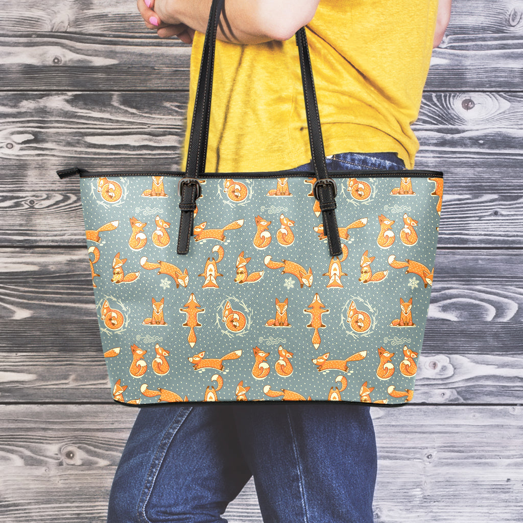 Christmas Fox Pattern Print Leather Tote Bag