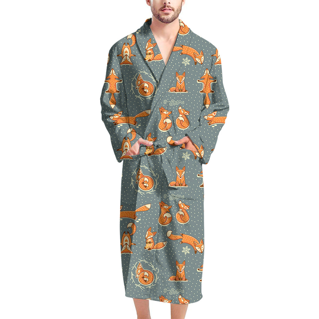 Christmas Fox Pattern Print Men's Bathrobe