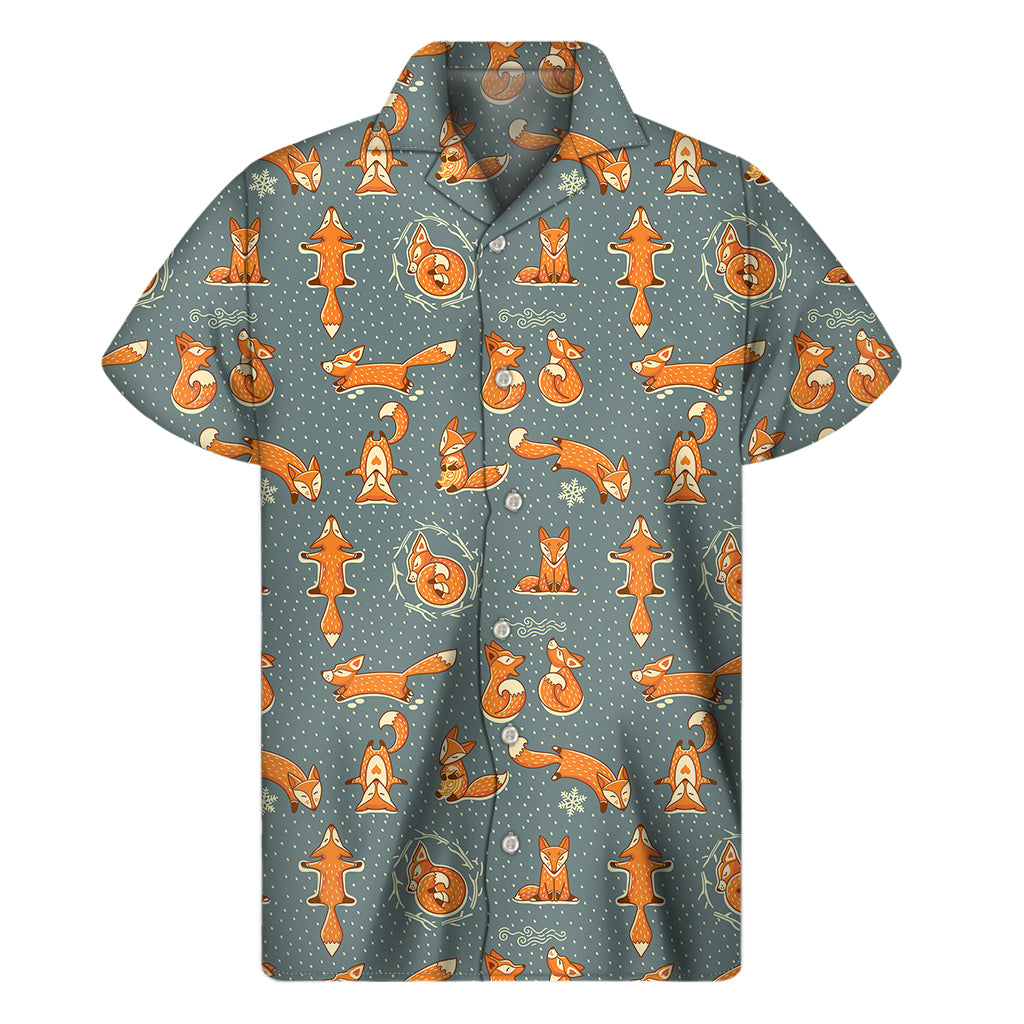 Christmas Fox Pattern Print Men's Short Sleeve Shirt