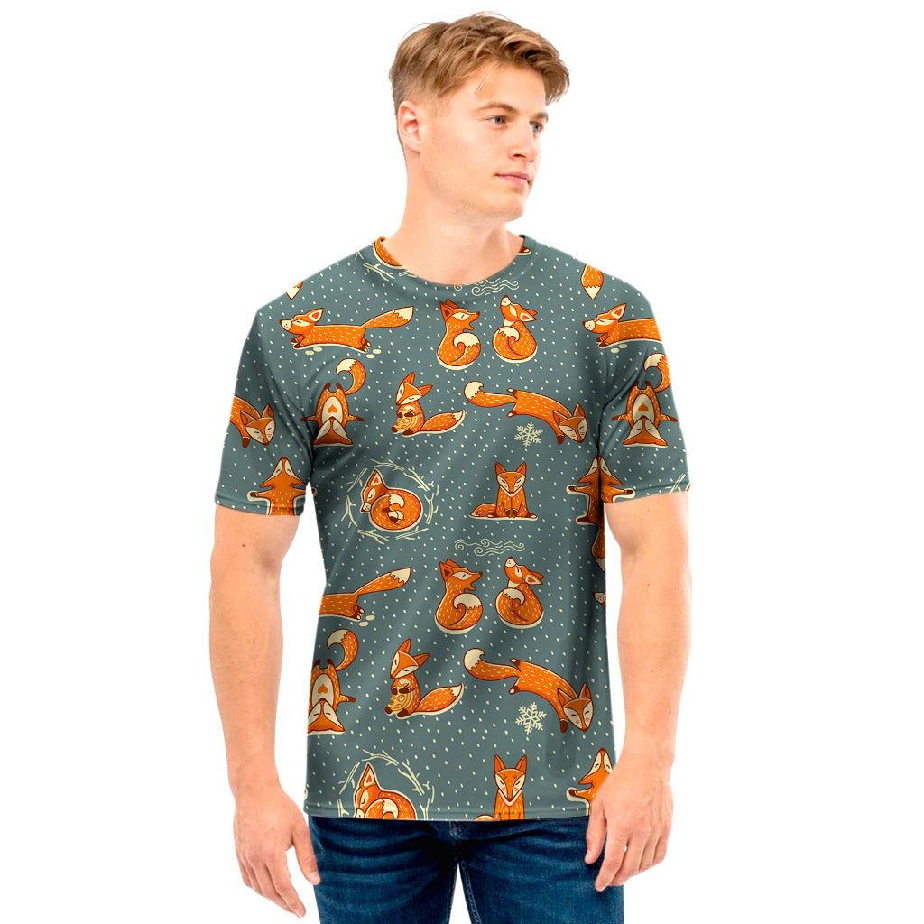 Christmas Fox Pattern Print Men's T-Shirt