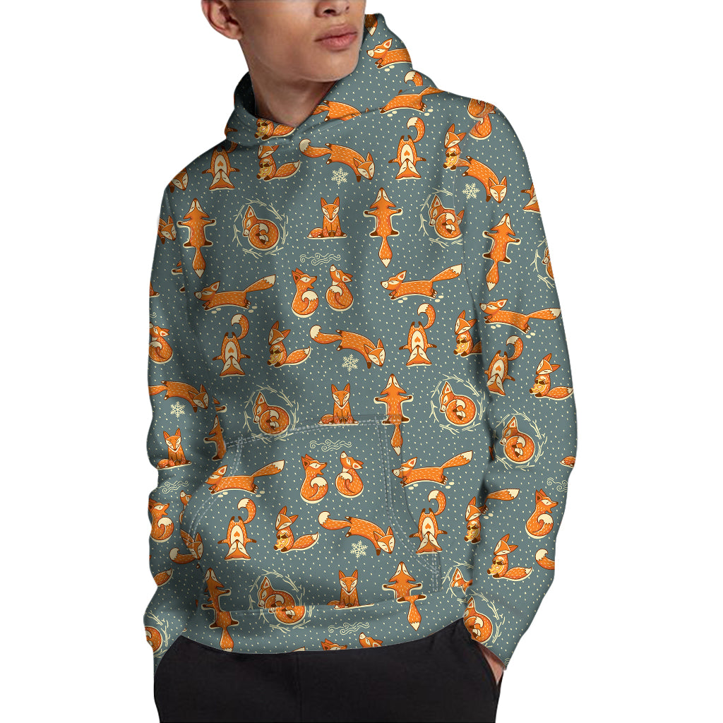 Christmas Fox Pattern Print Pullover Hoodie