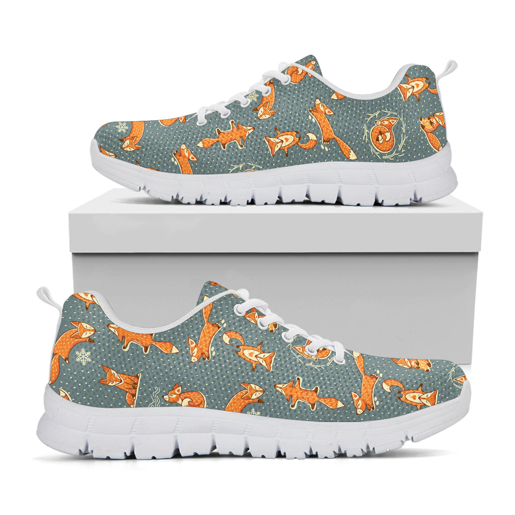 Christmas Fox Pattern Print White Sneakers