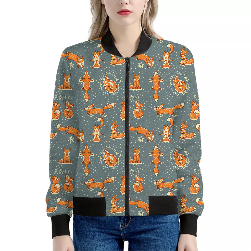 Christmas Fox Pattern Print Women's Bomber Jacket