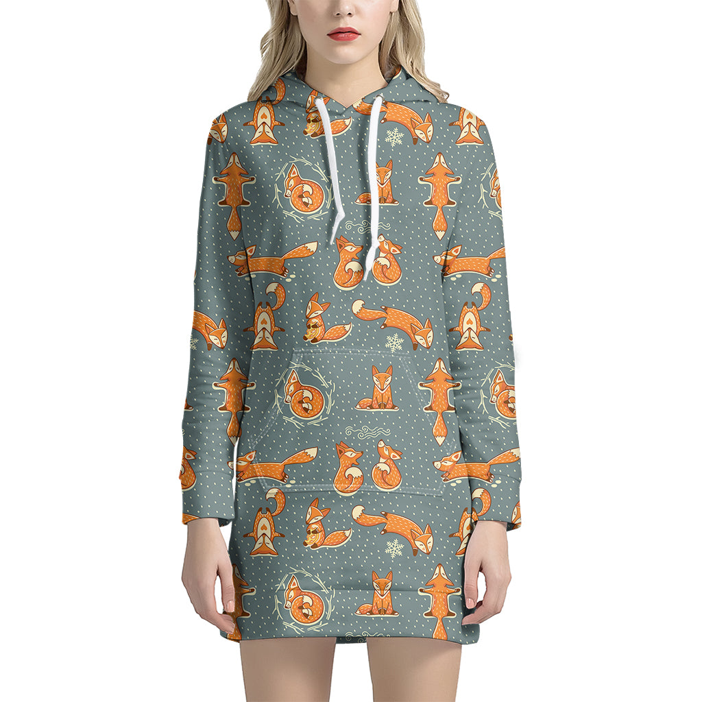 Christmas Fox Pattern Print Women's Pullover Hoodie Dress