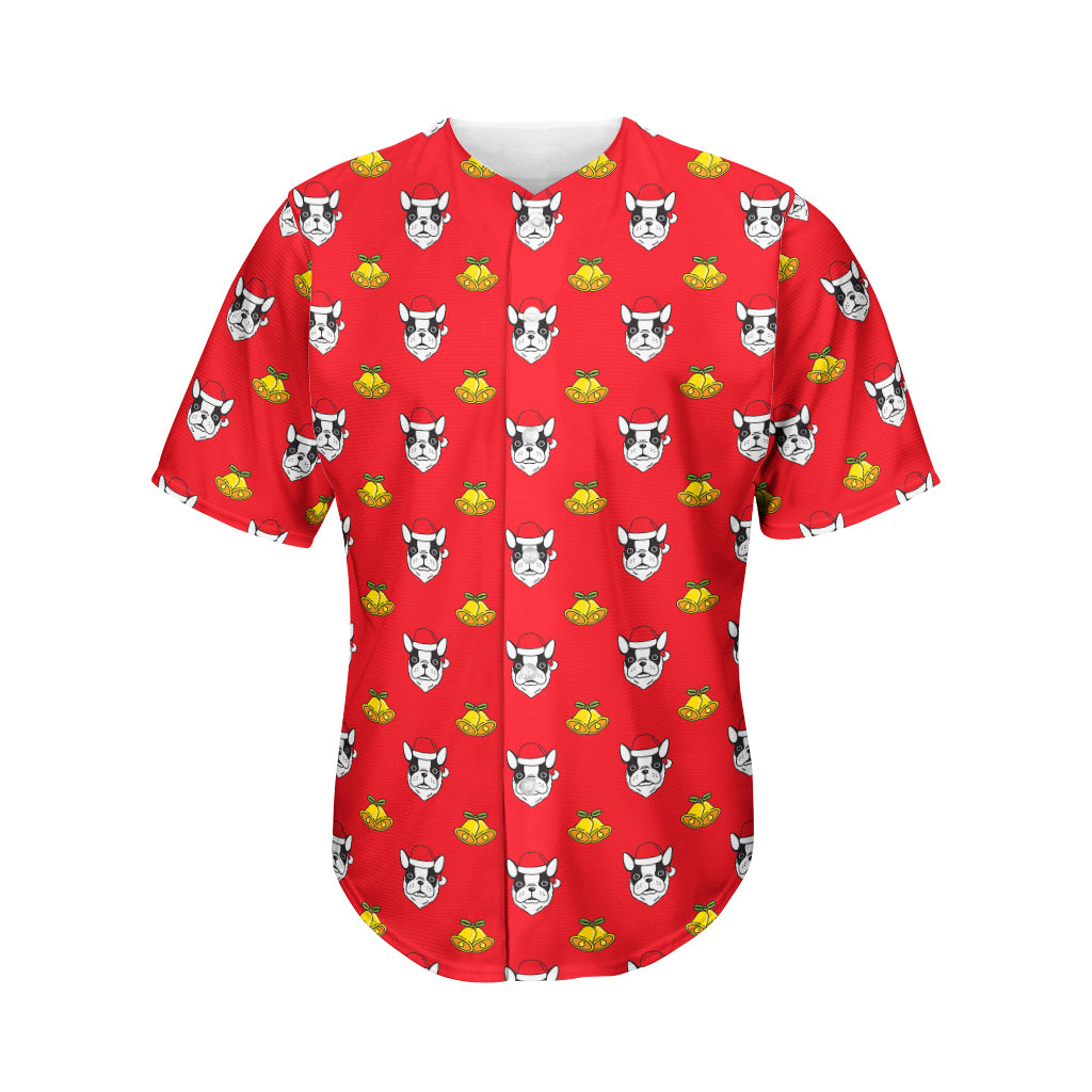 Christmas French Bulldog Santa Print Men's Baseball Jersey