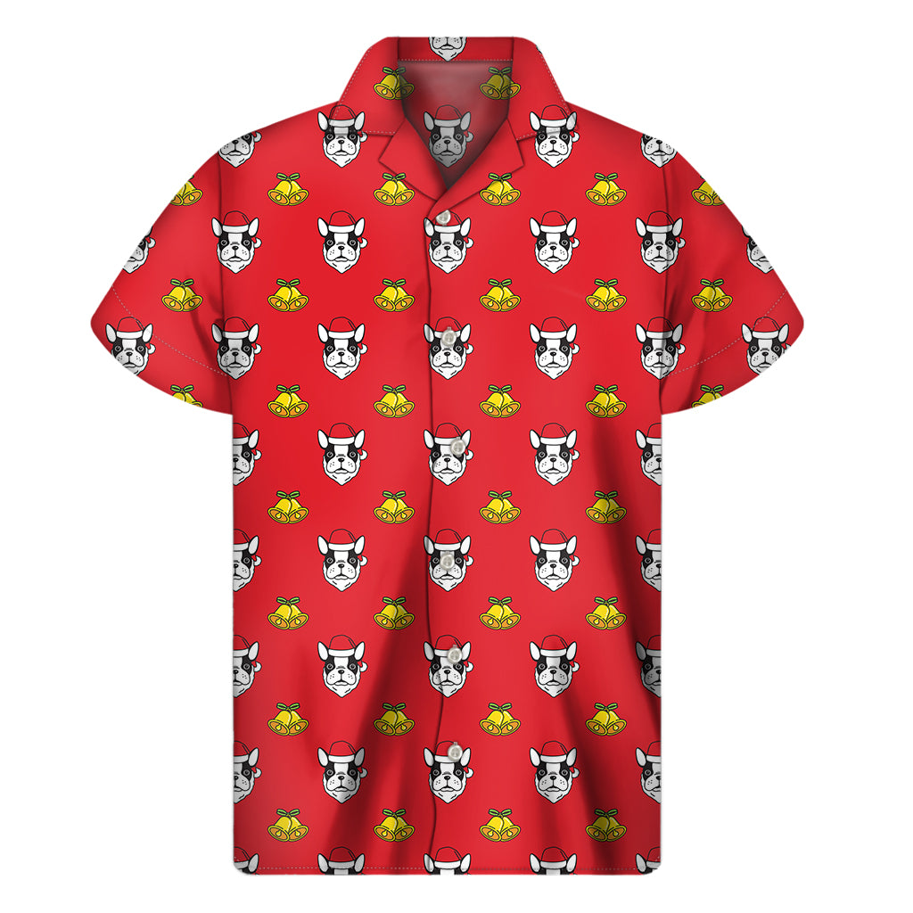 Christmas French Bulldog Santa Print Men's Short Sleeve Shirt