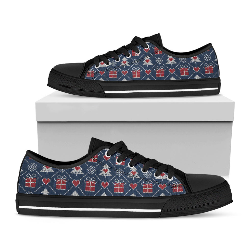 Christmas Gift Knitted Pattern Print Black Low Top Shoes