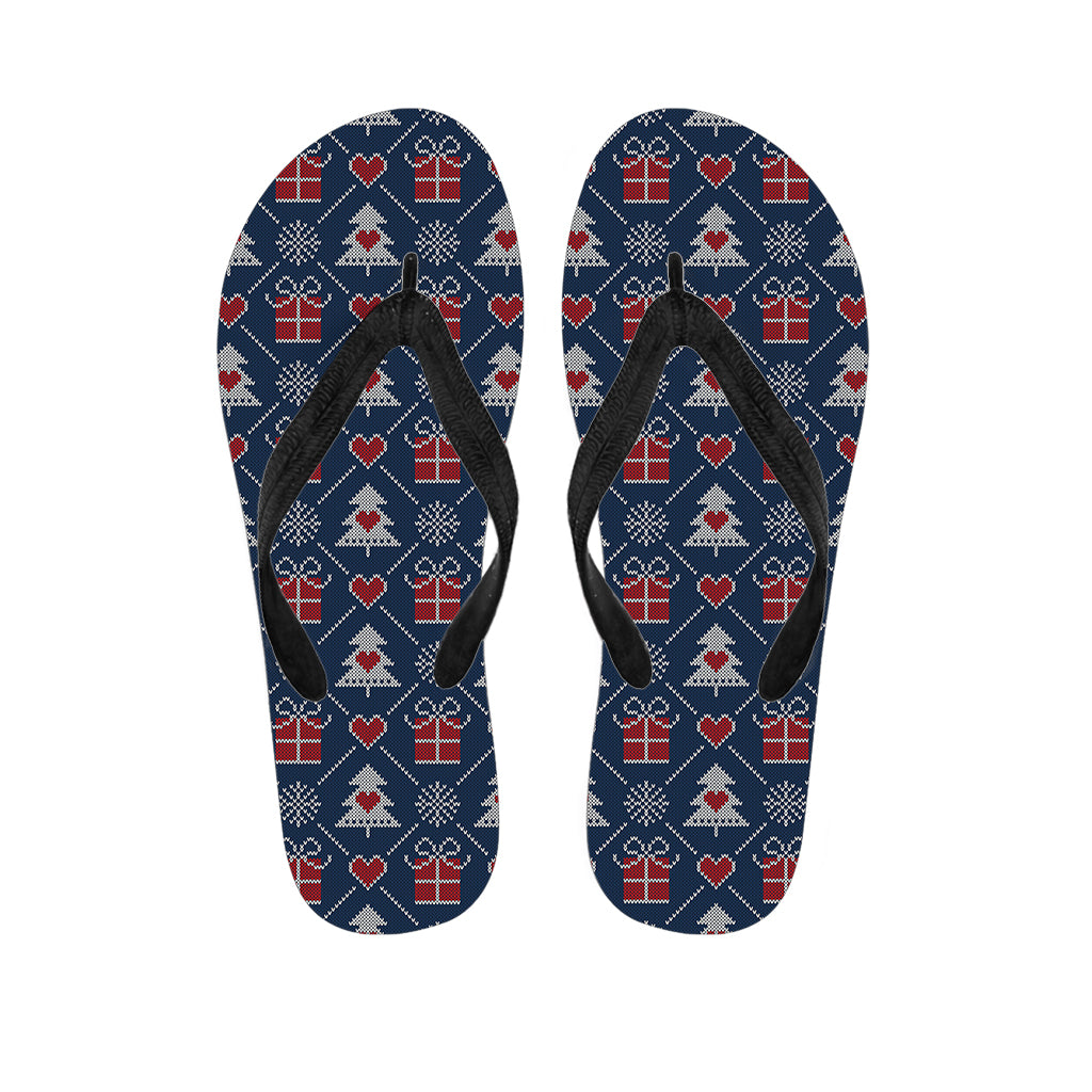 Christmas Gift Knitted Pattern Print Flip Flops