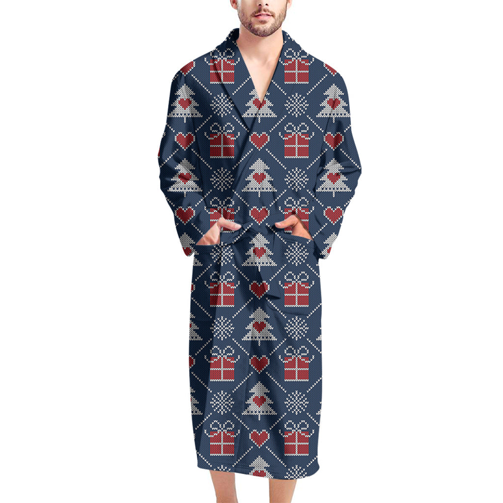 Christmas Gift Knitted Pattern Print Men's Bathrobe