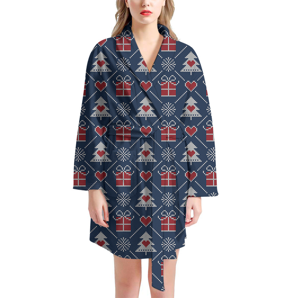 Christmas Gift Knitted Pattern Print Women's Bathrobe