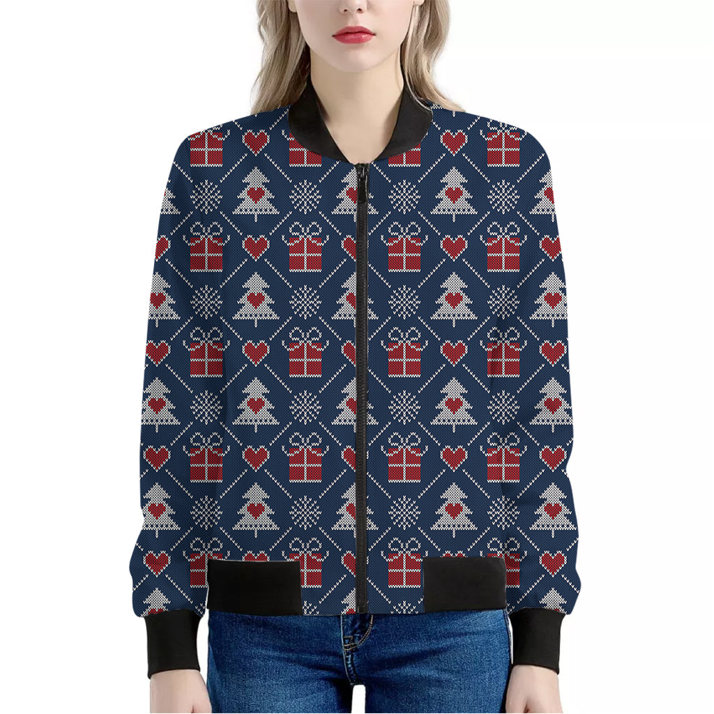 Christmas Gift Knitted Pattern Print Women's Bomber Jacket