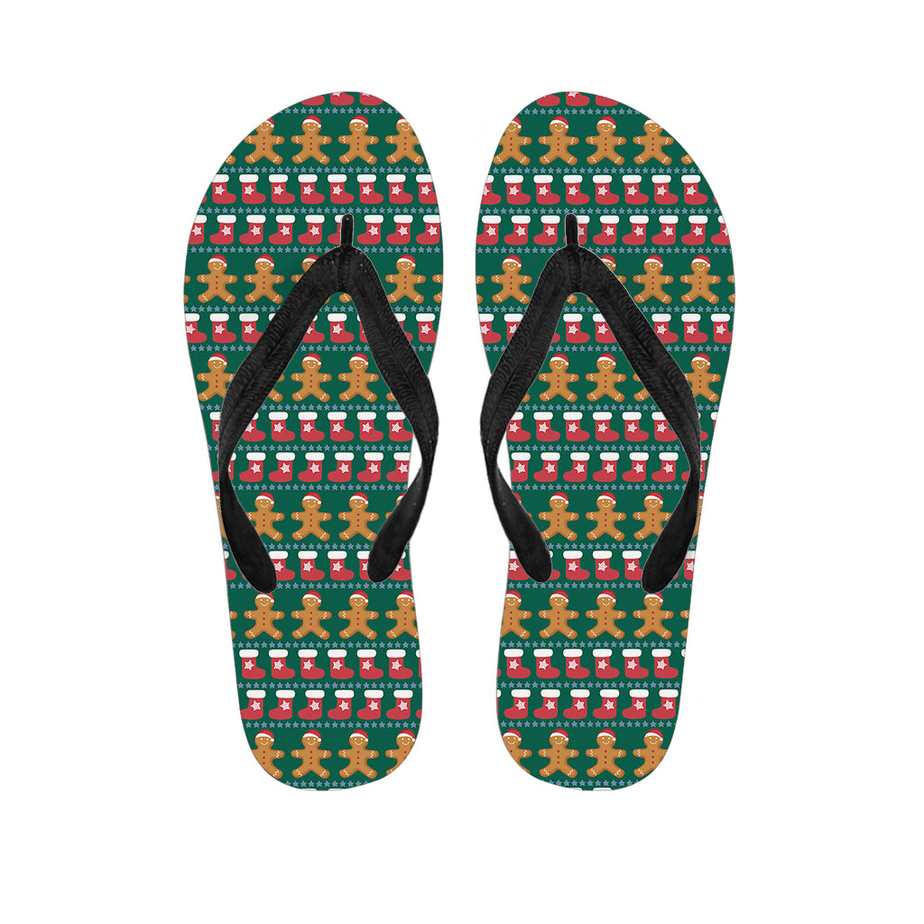 Christmas Gingerbread Man Pattern Print Flip Flops