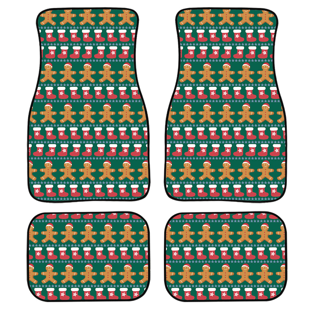 Christmas Gingerbread Man Pattern Print Front and Back Car Floor Mats