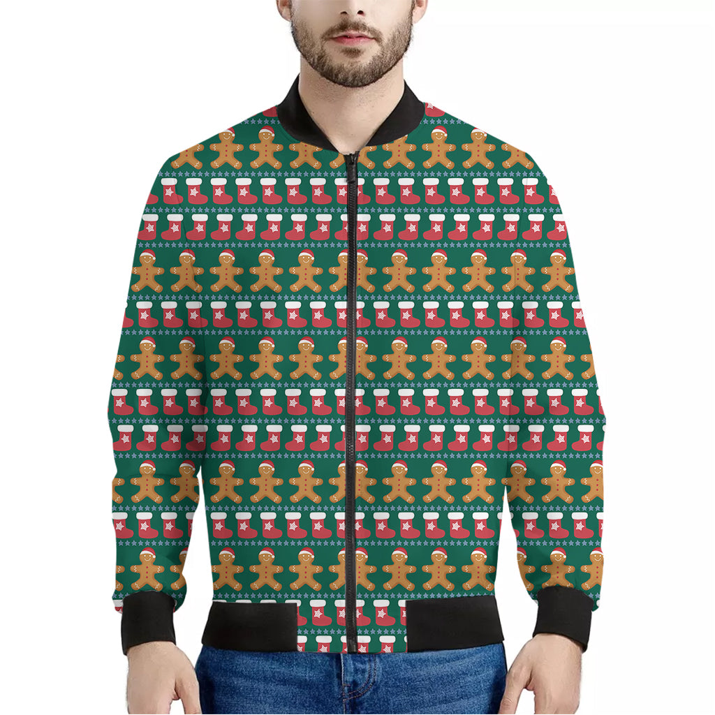 Christmas Gingerbread Man Pattern Print Men's Bomber Jacket