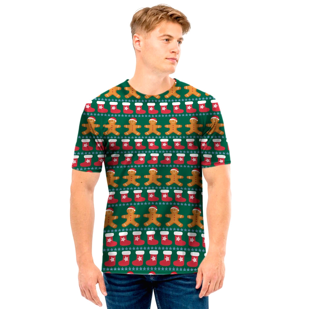 Christmas Gingerbread Man Pattern Print Men's T-Shirt