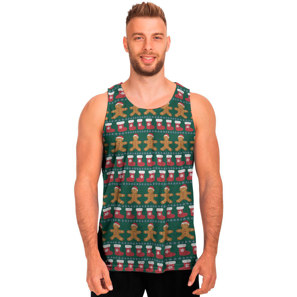 Christmas Gingerbread Man Pattern Print Men's Tank Top