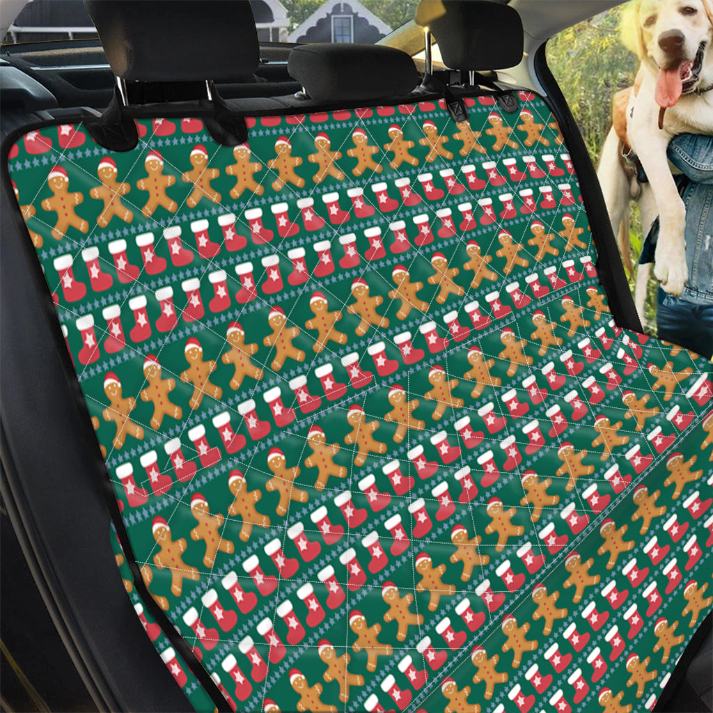 Christmas Gingerbread Man Pattern Print Pet Car Back Seat Cover