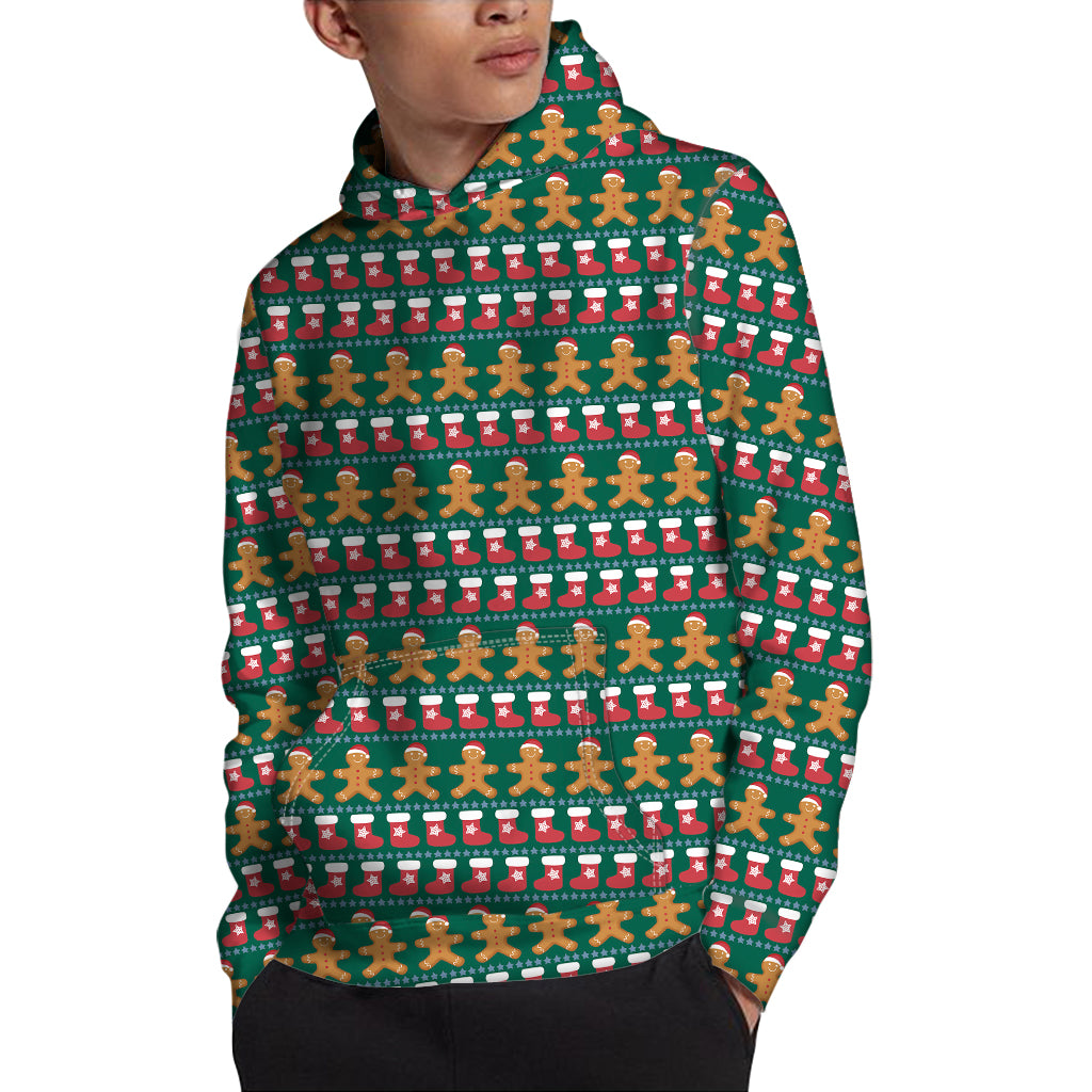 Christmas Gingerbread Man Pattern Print Pullover Hoodie