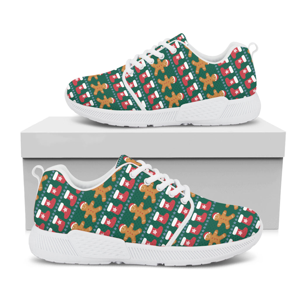 Christmas Gingerbread Man Pattern Print White Athletic Shoes