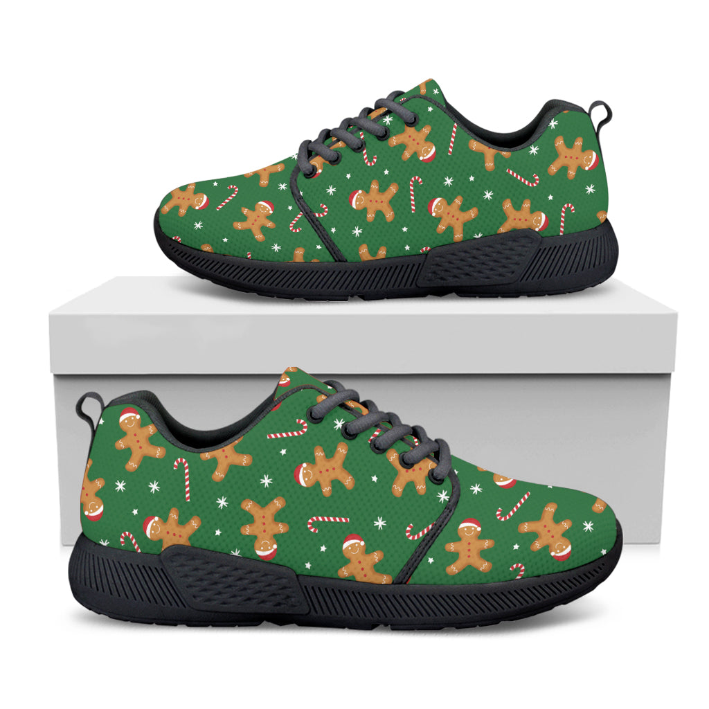 Christmas Gingerbread Pattern Print Black Athletic Shoes