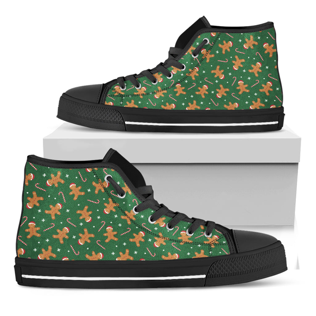 Christmas Gingerbread Pattern Print Black High Top Shoes