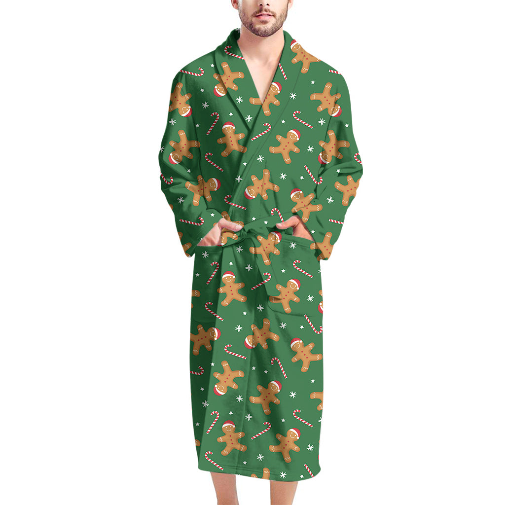 Christmas Gingerbread Pattern Print Men's Bathrobe