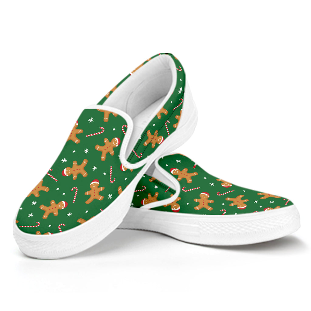 Christmas Gingerbread Pattern Print White Slip On Shoes