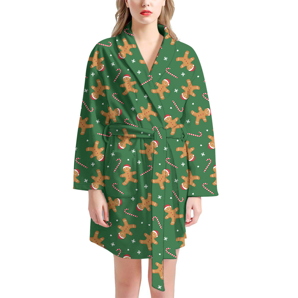 Christmas Gingerbread Pattern Print Women's Bathrobe