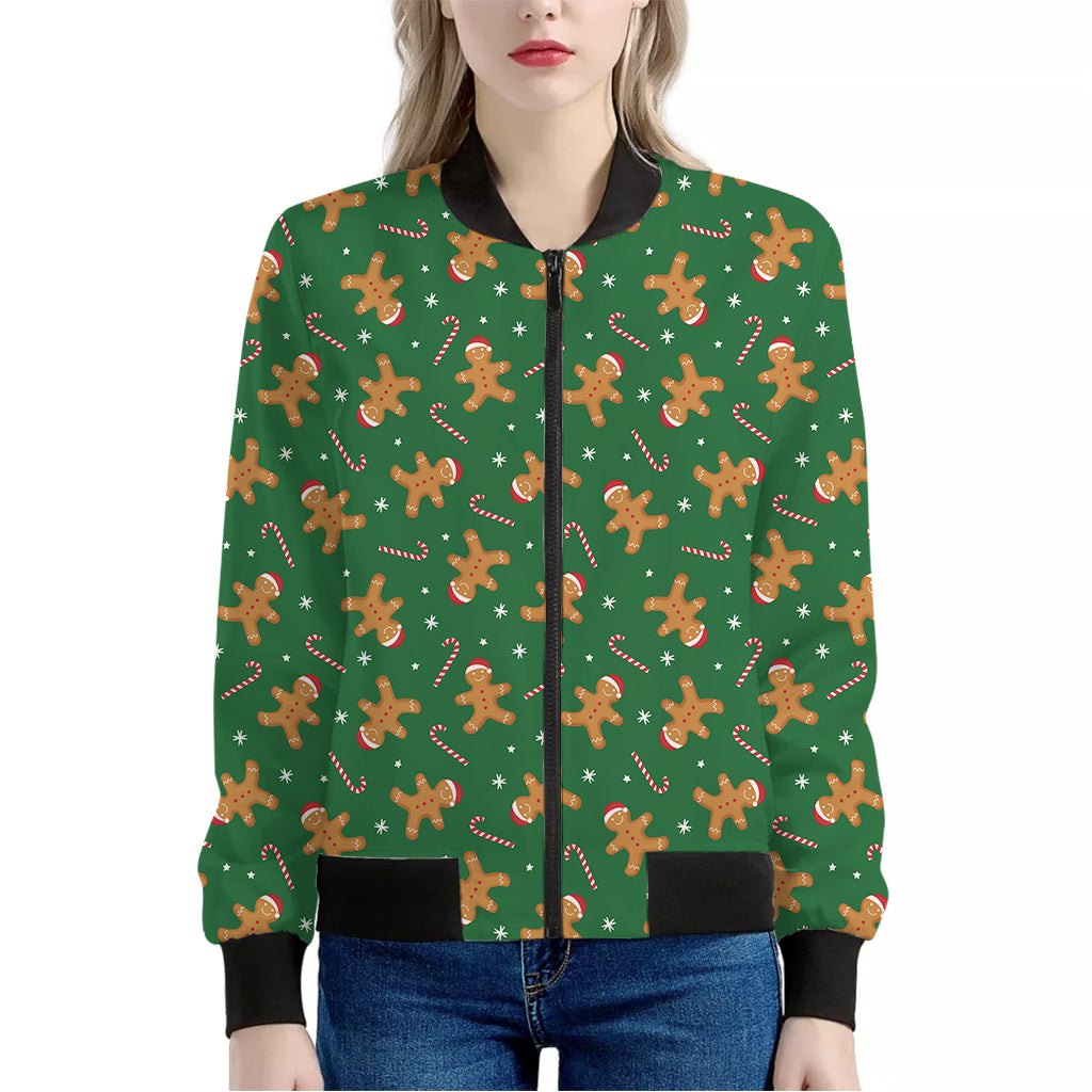 Christmas Gingerbread Pattern Print Women's Bomber Jacket