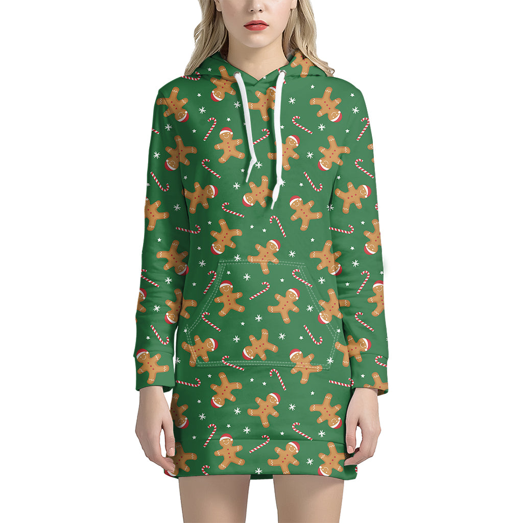 Christmas Gingerbread Pattern Print Women's Pullover Hoodie Dress