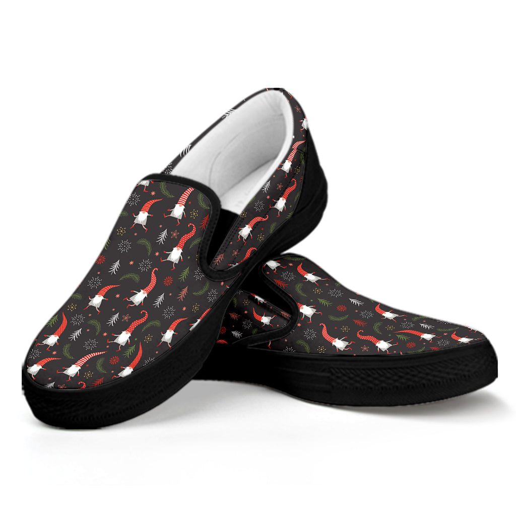 Christmas Gnomes Pattern Print Black Slip On Shoes