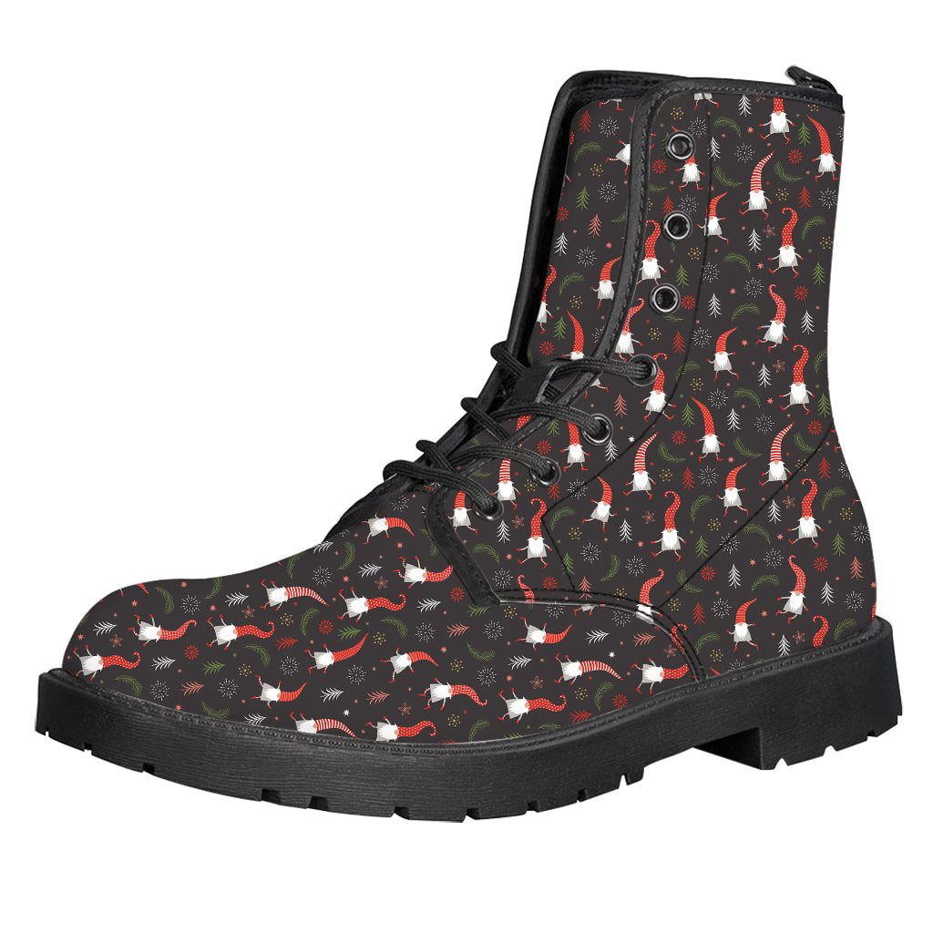 Christmas Gnomes Pattern Print Leather Boots